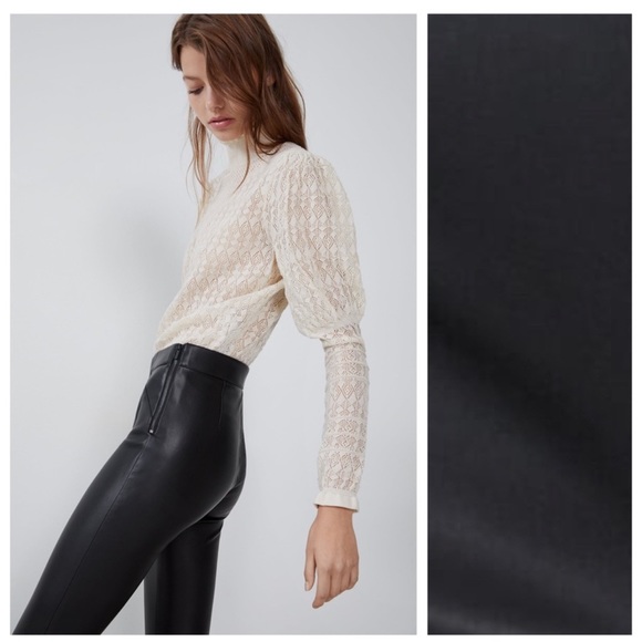 Zara Black Faux Leather High Waisted Skinny Pants Leggings Zip Hem Blogger XS - Picture 5 of 9